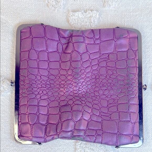 Hobo Vintage Lauren Clutch-Leather Wallet Purple Crocodile-Embossed - Picture 12 of 15